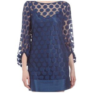 Laundry By Shelli Segal NWT $195 Night Sky Polka Dot Sheer Overlay Dress, Size 8